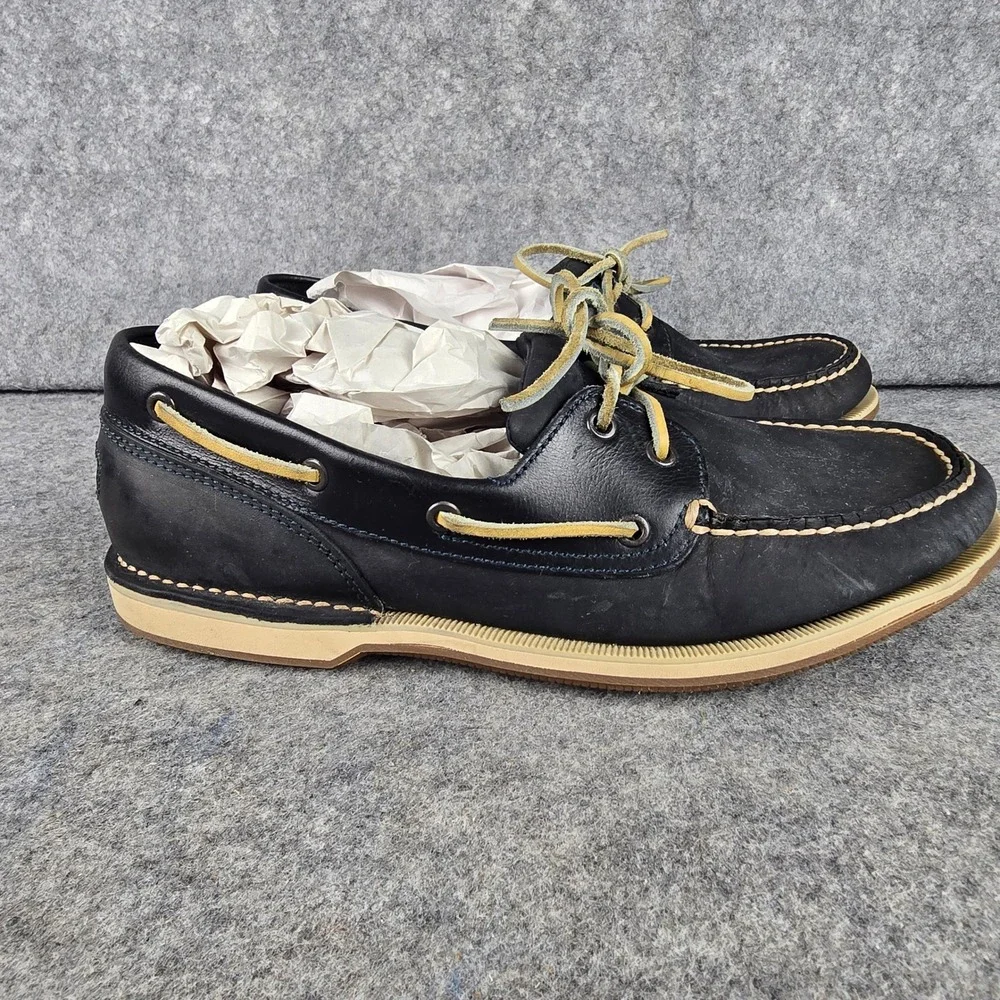Rockport Mens 11 W Black Leather Boat Shoes Bennett Lane Deck Moccasins V77051